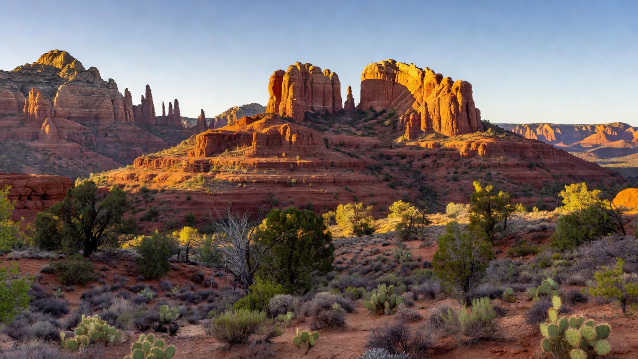 Expansive view of red sandstone formations in Sedona, Arizona